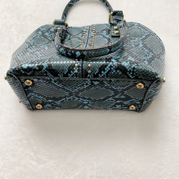 Faux Croc Print Mini Bag With Gold Studded Hardware - Picture 8 of 14